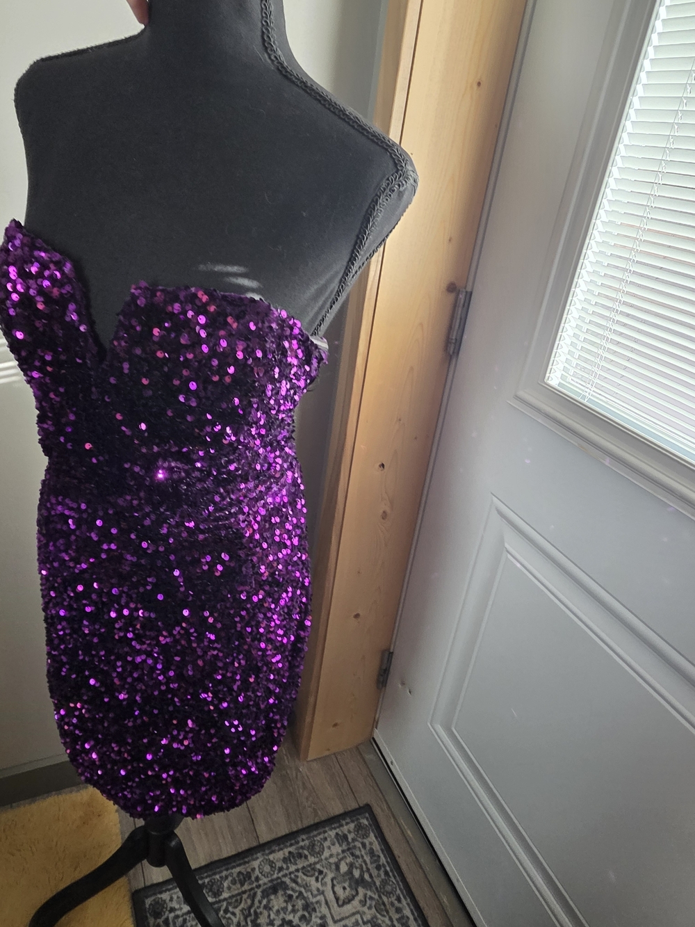 Le CHATEAU XL Velvet Strapless Purple Sequin Cocktail Dress
